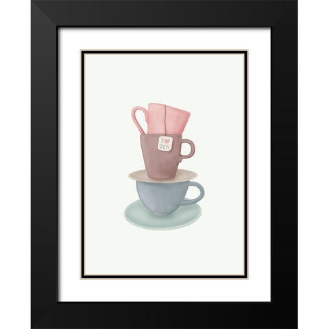 I Love TEA Black Modern Wood Framed Art Print with Double Matting by Eleonora, Aminah