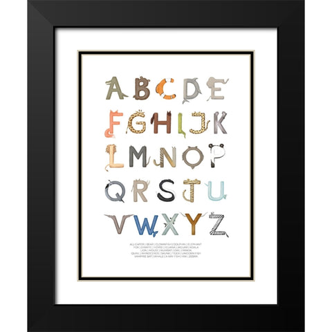 Animal Letters ABC Black Modern Wood Framed Art Print with Double Matting by Eleonora, Aminah