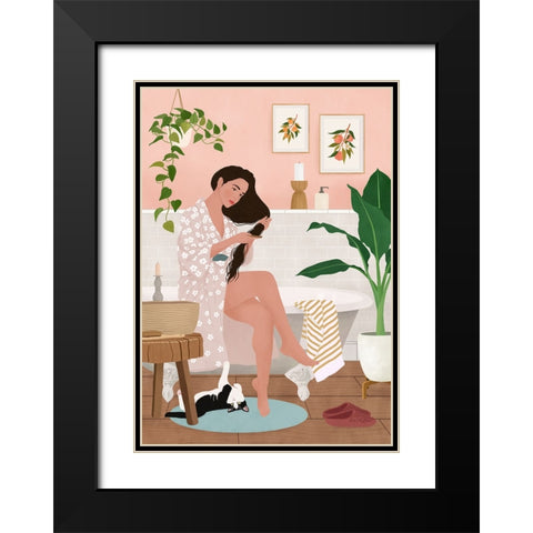 After a Bath Black Modern Wood Framed Art Print with Double Matting by Holikova, Petra