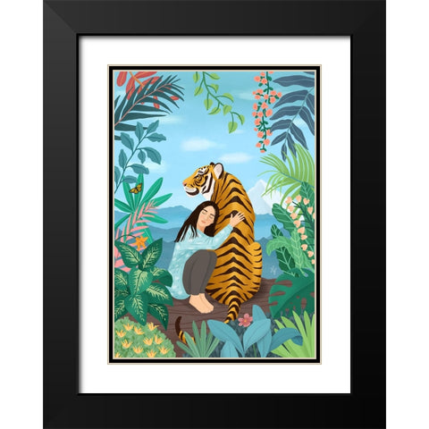 Tiger Black Modern Wood Framed Art Print with Double Matting by Holikova, Petra