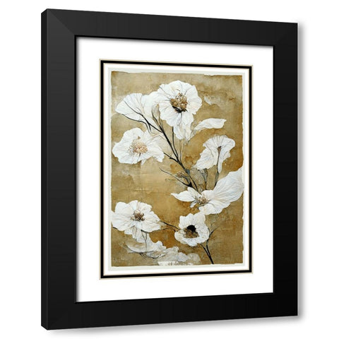 White Dry Flowers Black Modern Wood Framed Art Print with Double Matting by Treechild