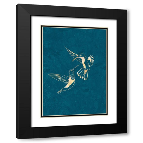 Gold Hummingbird Line art Silhouettes 3 Black Modern Wood Framed Art Print with Double Matting by Manovski, Sarah