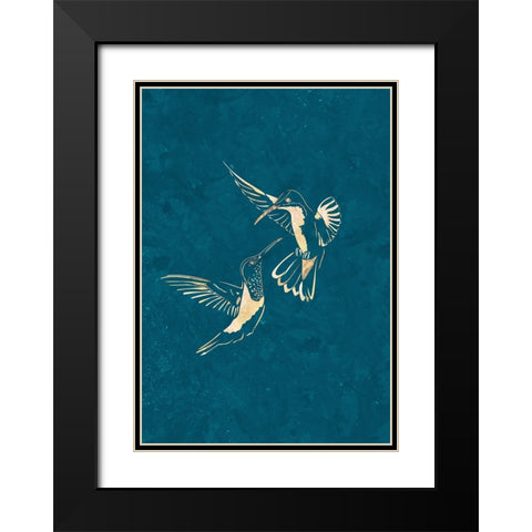 Gold Hummingbird Line art Silhouettes 3 Black Modern Wood Framed Art Print with Double Matting by Manovski, Sarah
