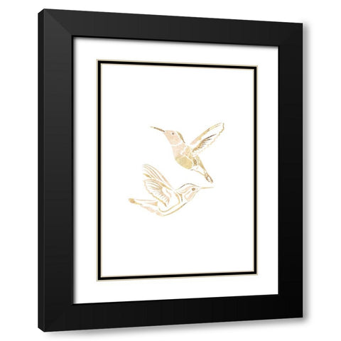 Gold Hummingbird Line art Silhouettes 2 Black Modern Wood Framed Art Print with Double Matting by Manovski, Sarah