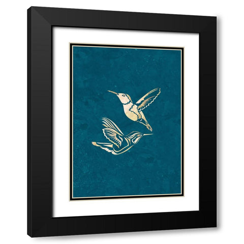 Gold Hummingbird Line art Silhouettes 1 Black Modern Wood Framed Art Print with Double Matting by Manovski, Sarah
