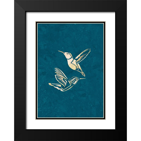 Gold Hummingbird Line art Silhouettes 1 Black Modern Wood Framed Art Print with Double Matting by Manovski, Sarah