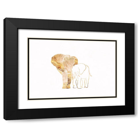 Gold Elephant Line art Silhouettes 4 Black Modern Wood Framed Art Print with Double Matting by Manovski, Sarah