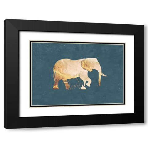 Gold Elephant Line art Silhouettes 2 Black Modern Wood Framed Art Print with Double Matting by Manovski, Sarah