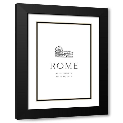 Rome coordinates with Colosseum sketch Black Modern Wood Framed Art Print with Double Matting by Blursbyai, Rosana Laiz
