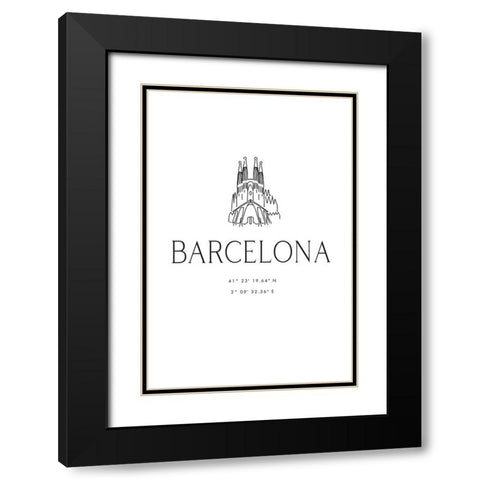 Barcelona city coordinates Black Modern Wood Framed Art Print with Double Matting by Laiz Blursbyai, Rosana