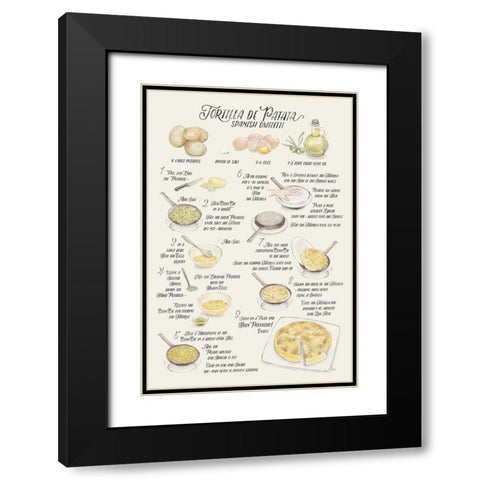 Illustrated recipe of tortilla de patata in English Black Modern Wood Framed Art Print with Double Matting by Laiz Blursbyai, Rosana