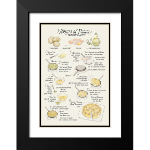 Illustrated recipe of tortilla de patata in English Black Modern Wood Framed Art Print with Double Matting by Laiz Blursbyai, Rosana