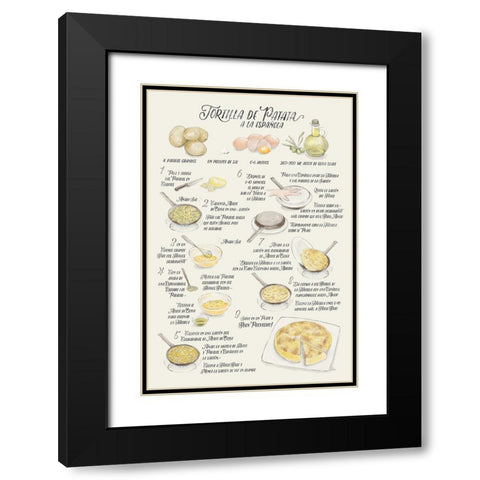 Illustrated recipe of tortilla de patata in Spanish Black Modern Wood Framed Art Print with Double Matting by Laiz Blursbyai, Rosana