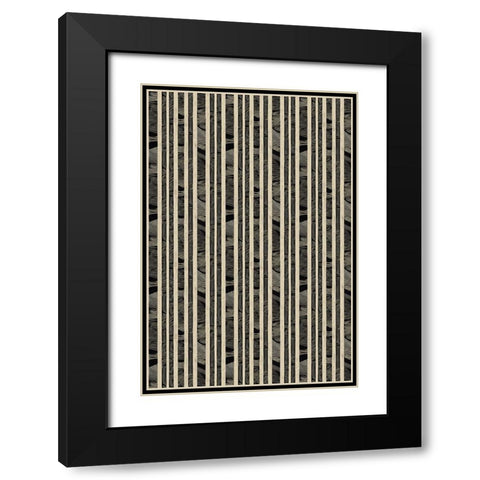 Beige Striped Pattern Black Modern Wood Framed Art Print with Double Matting by Treechild