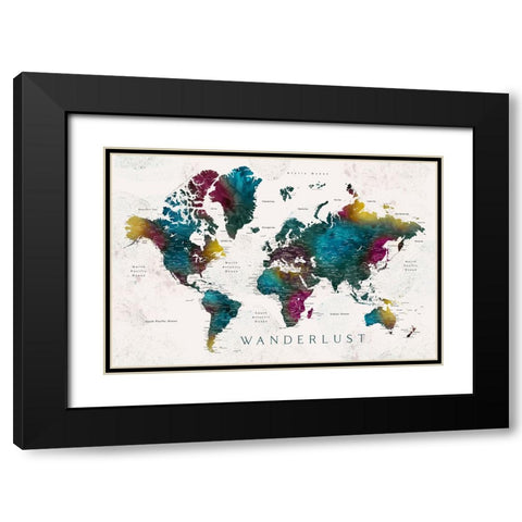 Charleena world map with cities - Wanderlust Black Modern Wood Framed Art Print with Double Matting by Laiz Blursbyai, Rosana