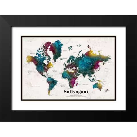 Charleena world map with cities - Solivagant Black Modern Wood Framed Art Print with Double Matting by Laiz Blursbyai, Rosana