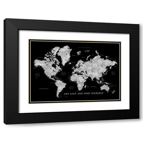 Baibah world map with cities - get lost Black Modern Wood Framed Art Print with Double Matting by Laiz Blursbyai, Rosana