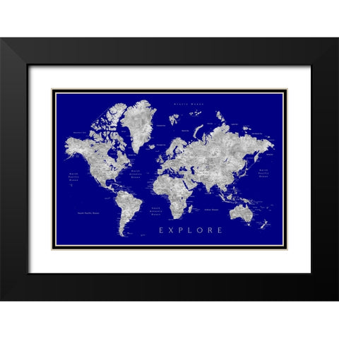 Explore world map with cities - Valrie Black Modern Wood Framed Art Print with Double Matting by Laiz Blursbyai, Rosana