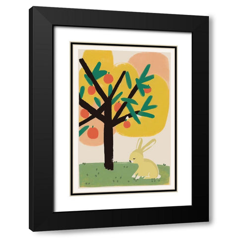 Bunny Under Apple Tree Black Modern Wood Framed Art Print with Double Matting by Treechild