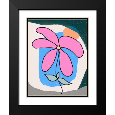Pink Flower Black Modern Wood Framed Art Print with Double Matting by Demir, Aylin