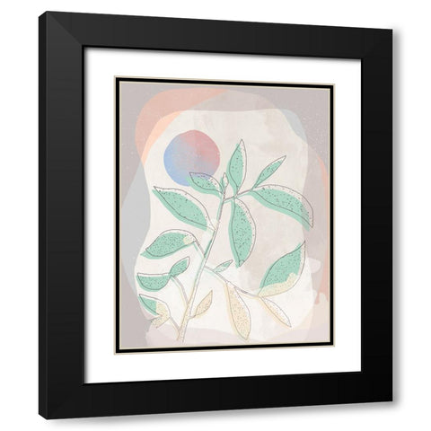Pastel Leaves Black Modern Wood Framed Art Print with Double Matting by Demir, Aylin