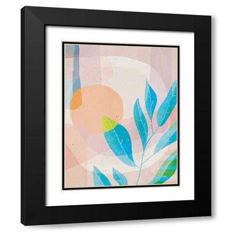 Blue Leaves Black Modern Wood Framed Art Print with Double Matting by Demir, Aylin
