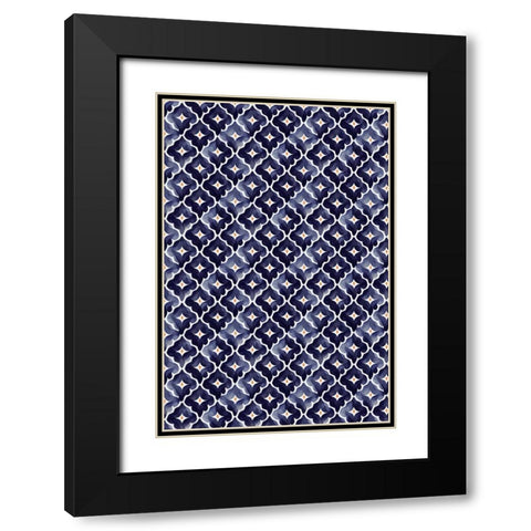 Blue Aquarell Tile Pattern Black Modern Wood Framed Art Print with Double Matting by Treechild