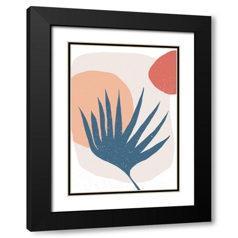 Palm Leaf and Sun Black Modern Wood Framed Art Print with Double Matting by Demir, Aylin