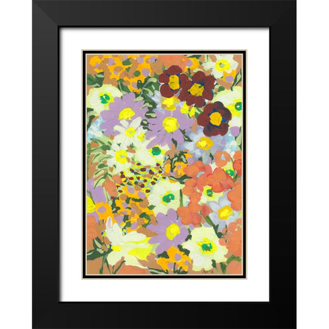 Violet daisies and orange marigold Black Modern Wood Framed Art Print with Double Matting by Zwara, Ania