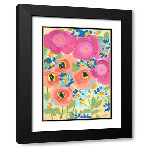 Pink Roses And Coral Anemones Black Modern Wood Framed Art Print with Double Matting by Zwara, Ania