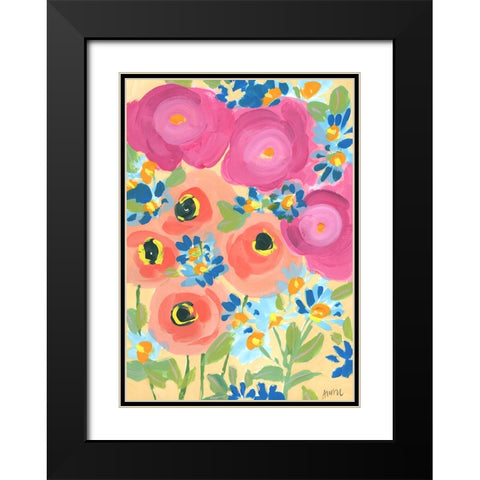 Pink Roses And Coral Anemones Black Modern Wood Framed Art Print with Double Matting by Zwara, Ania