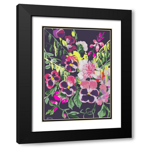 Pink Pansies On Dark Purple Black Modern Wood Framed Art Print with Double Matting by Zwara, Ania