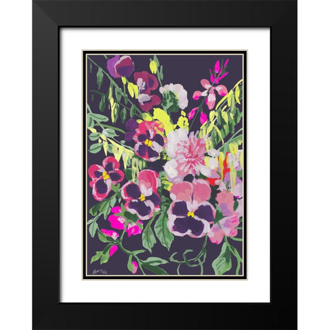 Pink Pansies On Dark Purple Black Modern Wood Framed Art Print with Double Matting by Zwara, Ania