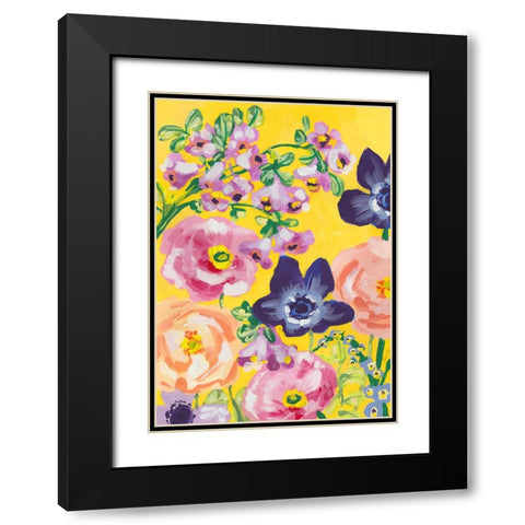 Navy Anemones On Yellow Black Modern Wood Framed Art Print with Double Matting by Zwara, Ania