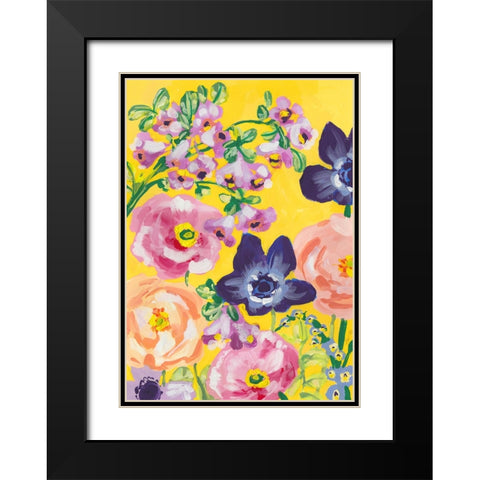 Navy Anemones On Yellow Black Modern Wood Framed Art Print with Double Matting by Zwara, Ania