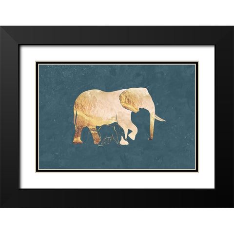 Gold green elephants 1 Black Modern Wood Framed Art Print with Double Matting by Manovski, Sarah