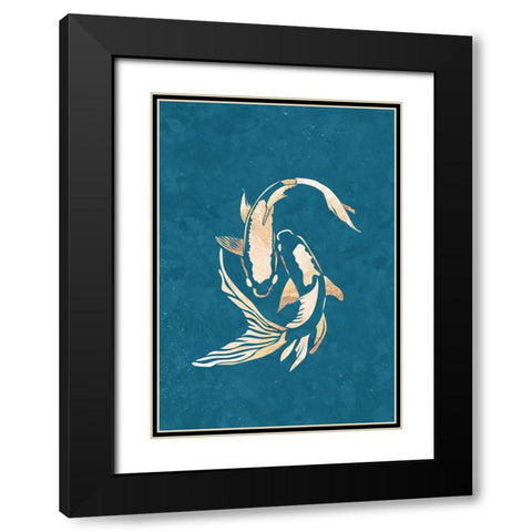 Gold Blue Koi Fish Black Modern Wood Framed Art Print with Double Matting by Manovski, Sarah