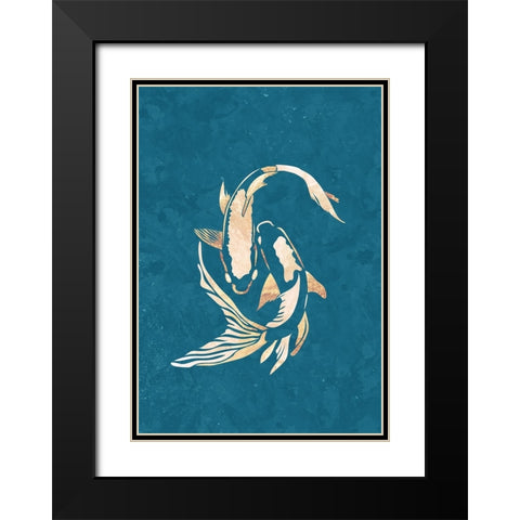 Gold Blue Koi Fish Black Modern Wood Framed Art Print with Double Matting by Manovski, Sarah