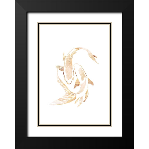 Gold White Japan Koi Fish Black Modern Wood Framed Art Print with Double Matting by Manovski, Sarah