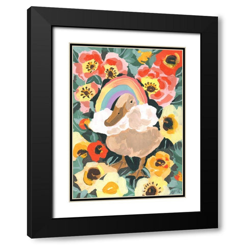 Duck With Rainbow Black Modern Wood Framed Art Print with Double Matting by Zwara, Ania