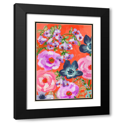 Blue Anemones On Red Black Modern Wood Framed Art Print with Double Matting by Zwara, Ania