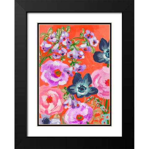 Blue Anemones On Red Black Modern Wood Framed Art Print with Double Matting by Zwara, Ania