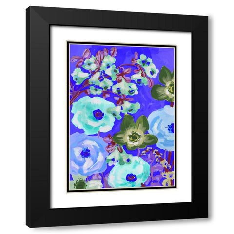 Green Anemones On Cobalt Blue Black Modern Wood Framed Art Print with Double Matting by Zwara, Ania