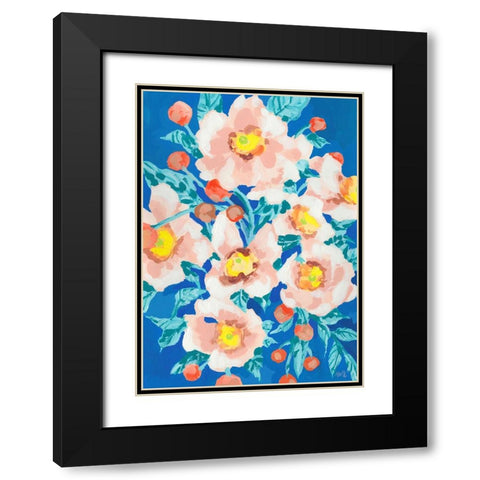 Cobalt Blue With Anemones Black Modern Wood Framed Art Print with Double Matting by Zwara, Ania