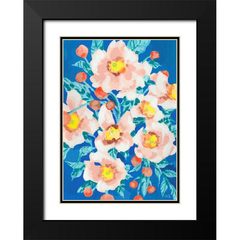 Cobalt Blue With Anemones Black Modern Wood Framed Art Print with Double Matting by Zwara, Ania