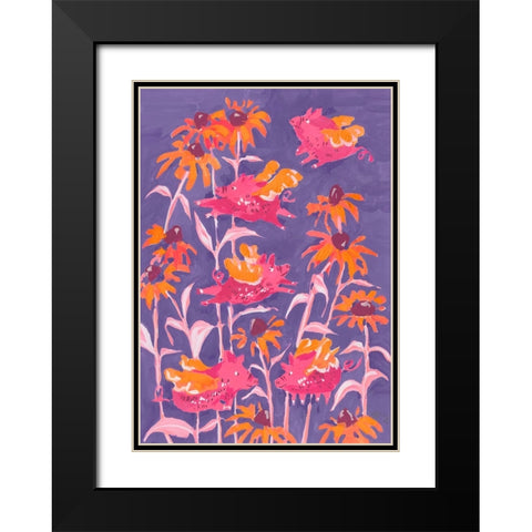Pink Flying Piglets Black Modern Wood Framed Art Print with Double Matting by Zwara, Ania