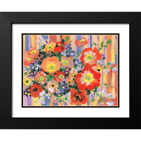 Folk Bouquet Black Modern Wood Framed Art Print with Double Matting by Zwara, Ania