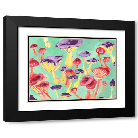 Magic Mushrooms Black Modern Wood Framed Art Print with Double Matting by Zwara, Ania