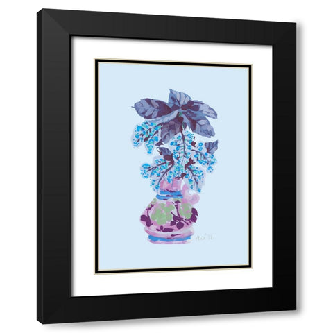 Blooming Vase In Blue Black Modern Wood Framed Art Print with Double Matting by Zwara, Ania