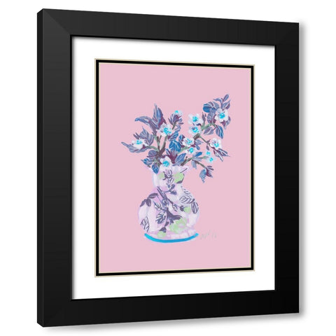 Apple Blossom - Pink Black Modern Wood Framed Art Print with Double Matting by Zwara, Ania